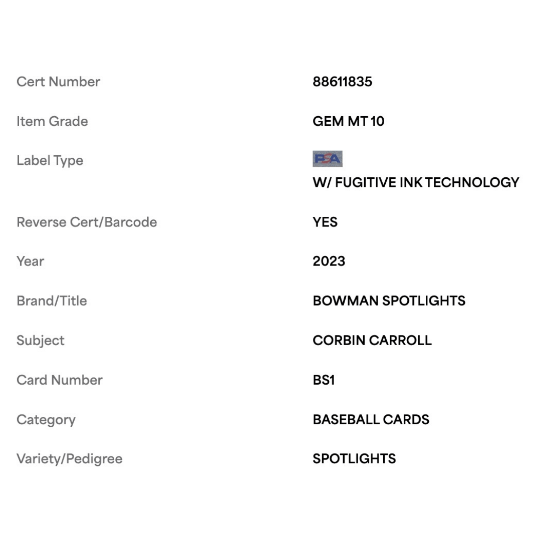 Corbin Carroll PSA 10 2023 Bowman Spotlights Rookie RC Card #BS1