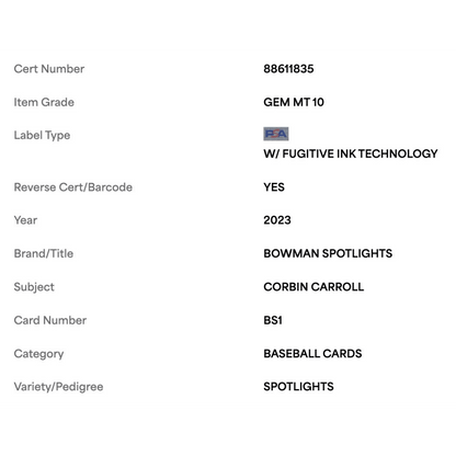 Corbin Carroll PSA 10 2023 Bowman Spotlights Rookie RC Card #BS1