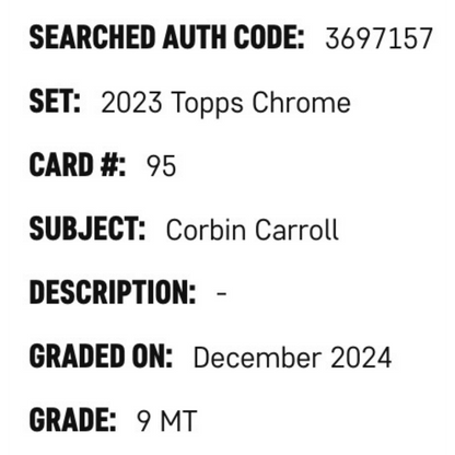 Corbin Carroll SGC 9 2023 Topps Chrome Rookie RC Card #95
