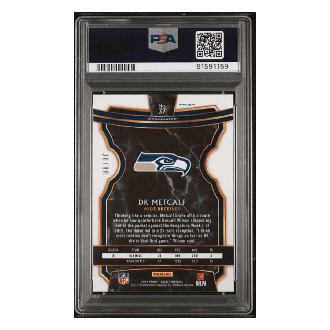 DK Metcalf PSA 10 2019 Panini Select Dragon Scale Prizm Rookie RC #d/ 88 Card #37
