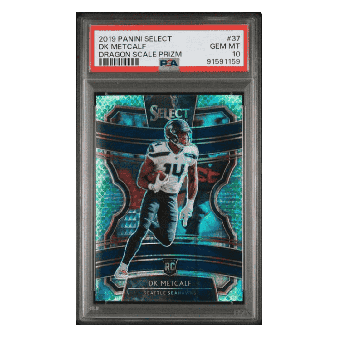 DK Metcalf PSA 10 2019 Panini Select Dragon Scale Prizm Rookie RC #d/ 88 Card #37