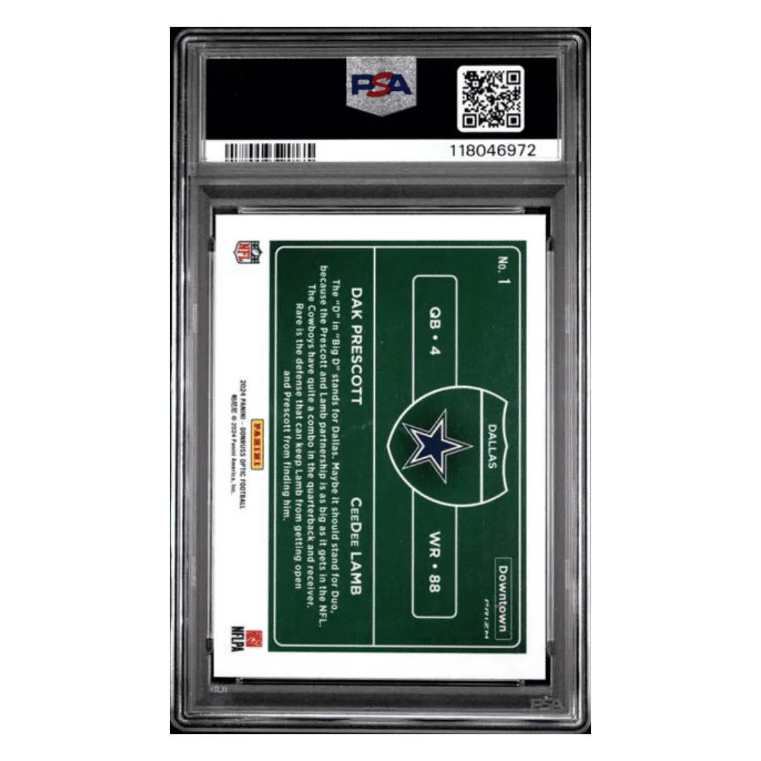 Dak Prescott & CeeDee Lamb PSA 9 2024 Panini Donruss Optic Downtown Duos Card #1