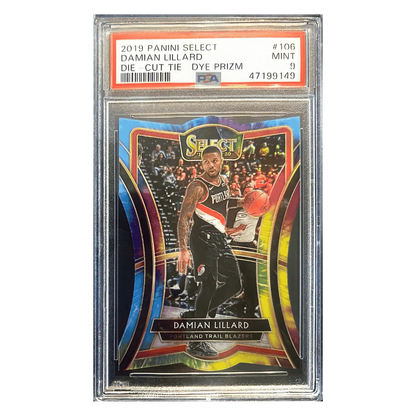 Damian Lillard PSA 9 2019 Panini Select Die-Cut Tie-Dye Prizm #1/ 25 Card #106