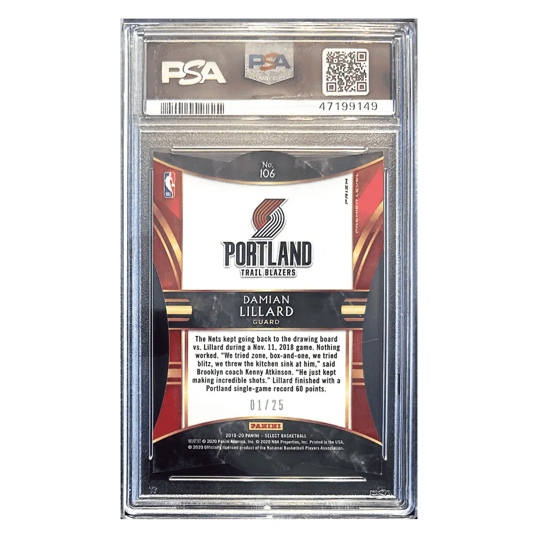 Damian Lillard PSA 9 2019 Panini Select Die-Cut Tie-Dye Prizm #1/ 25 Card #106