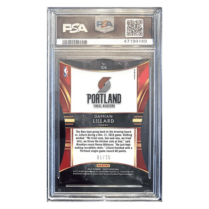 Damian Lillard PSA 9 2019 Panini Select Die-Cut Tie-Dye Prizm #1/ 25 Card #106