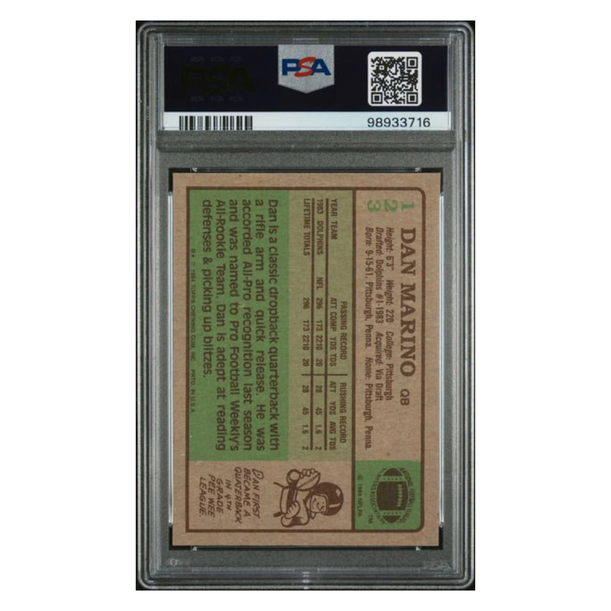 Dan Marino 1984 Topps AFC Pro Bowl Autograph Card #123