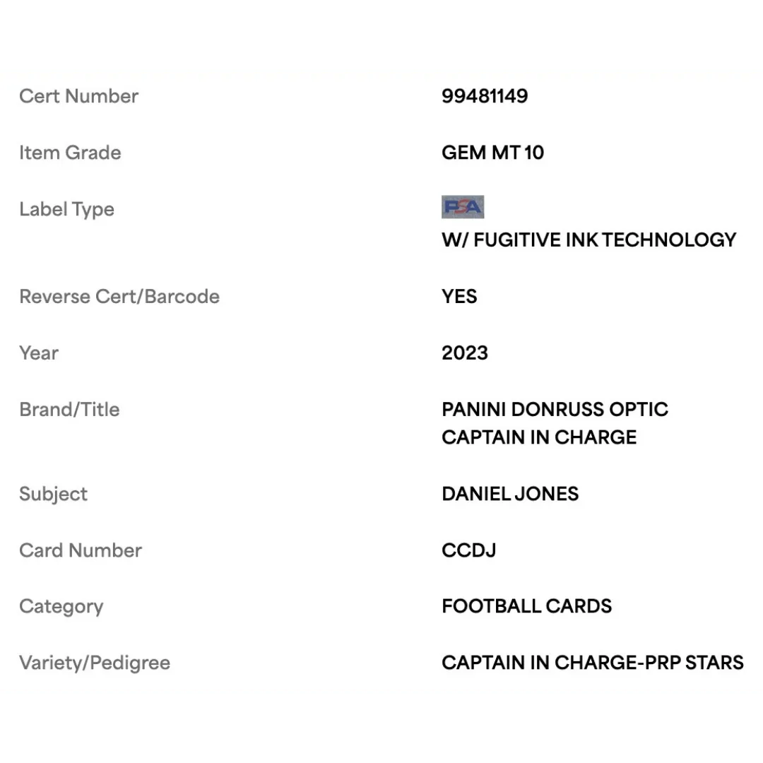 Daniel Jones PSA 10 2023 Panini Donruss Optic Captain In Charge Purple Stars #d/ 25 Card #CCDJ