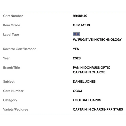 Daniel Jones PSA 10 2023 Panini Donruss Optic Captain In Charge Purple Stars #d/ 25 Card #CCDJ