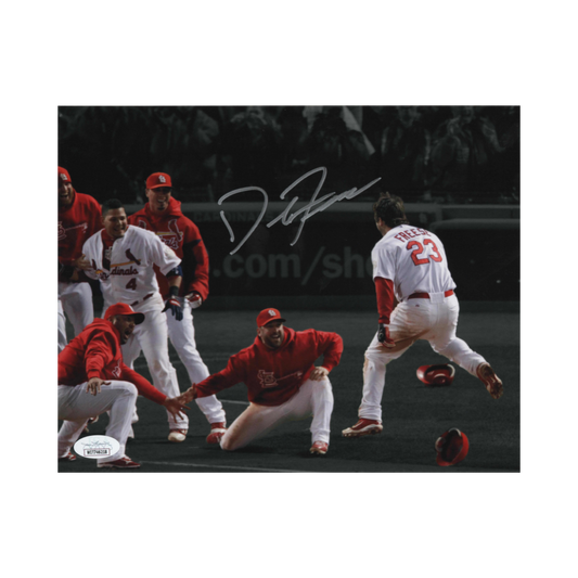 David Freese St Louis Cardinals Autographed Throwing Helmet Photo B&W 8x10 - JSA COA