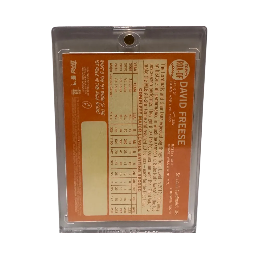 David Freese St Louis Cardinals Autographed Topps Heritage #ROA-DF Card #D 26/64