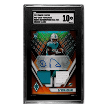 De'Von Achane SGC 10 2023 Panini Phoenix Rookie Autographed Dual Material Patch Orange #d/ 125 Card #RADDA