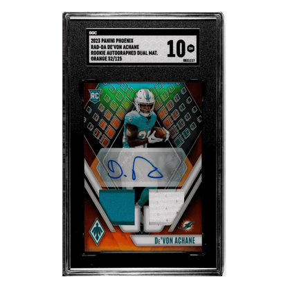 De'Von Achane SGC 10 2023 Panini Phoenix Rookie Autographed Dual Material Patch Orange #d/ 125 Card #RADDA