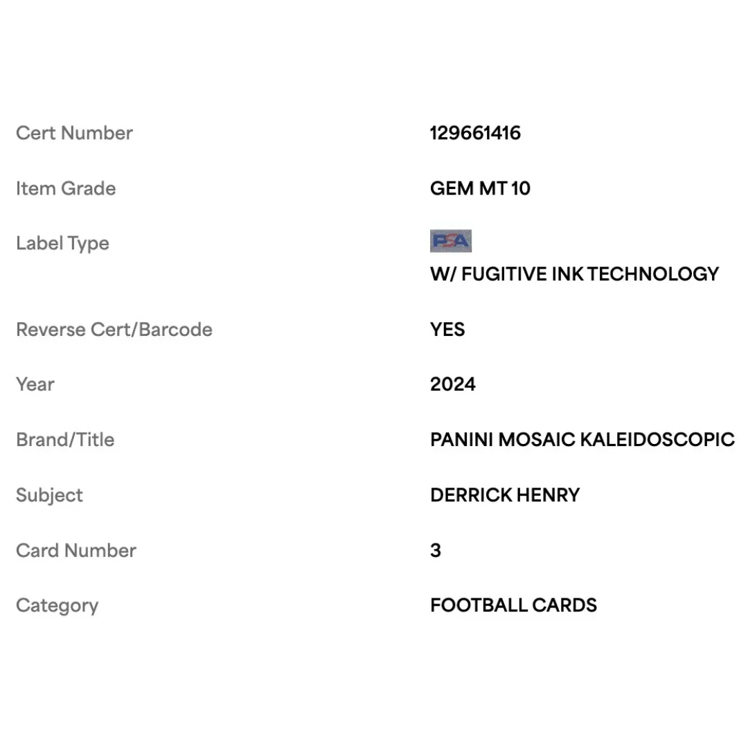 Derrick Henry PSA 10 2024 Panini Mosaic Kaleidoscopic Case Hit Card #3