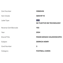 Derrick Henry PSA 10 2024 Panini Mosaic Kaleidoscopic Case Hit Card #3