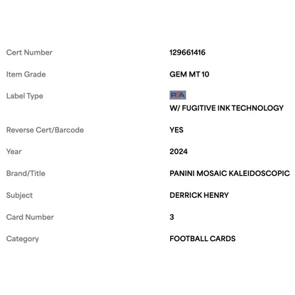 Derrick Henry PSA 10 2024 Panini Mosaic Kaleidoscopic Case Hit Card #3