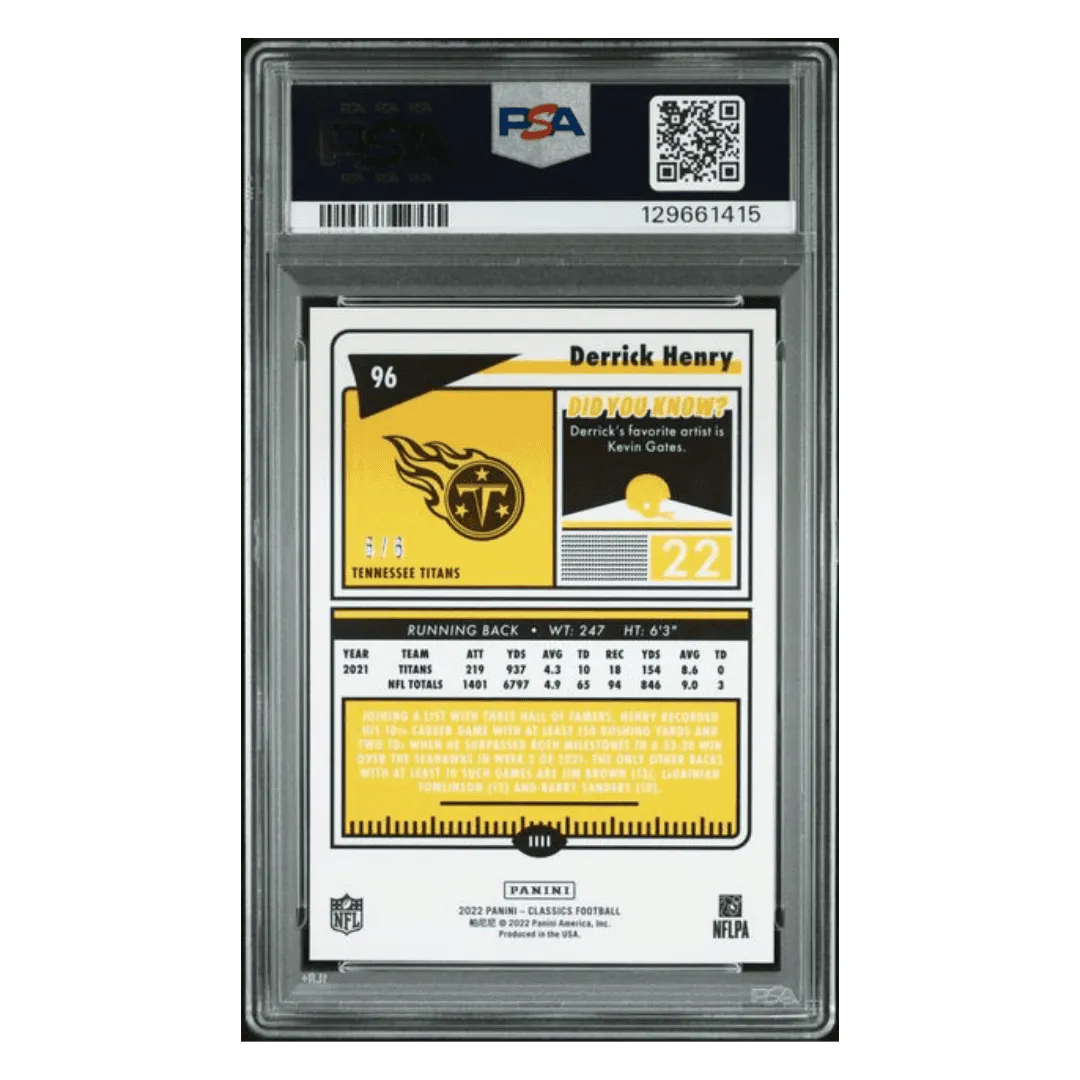 Derrick Henry PSA 9 2022 Panini Classics Premium Edition Timeless Tribute Stars #d/ 6 Card #96