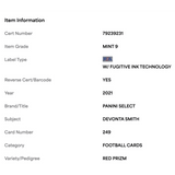 Devonta Smith PSA 9 2021 Panini Select Red Prizm Rookie RC #d/49 Card #249