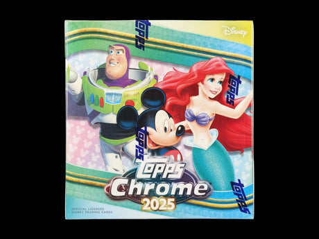 Trading card pack featuring Disney characters with 'Topps Chrome' branding