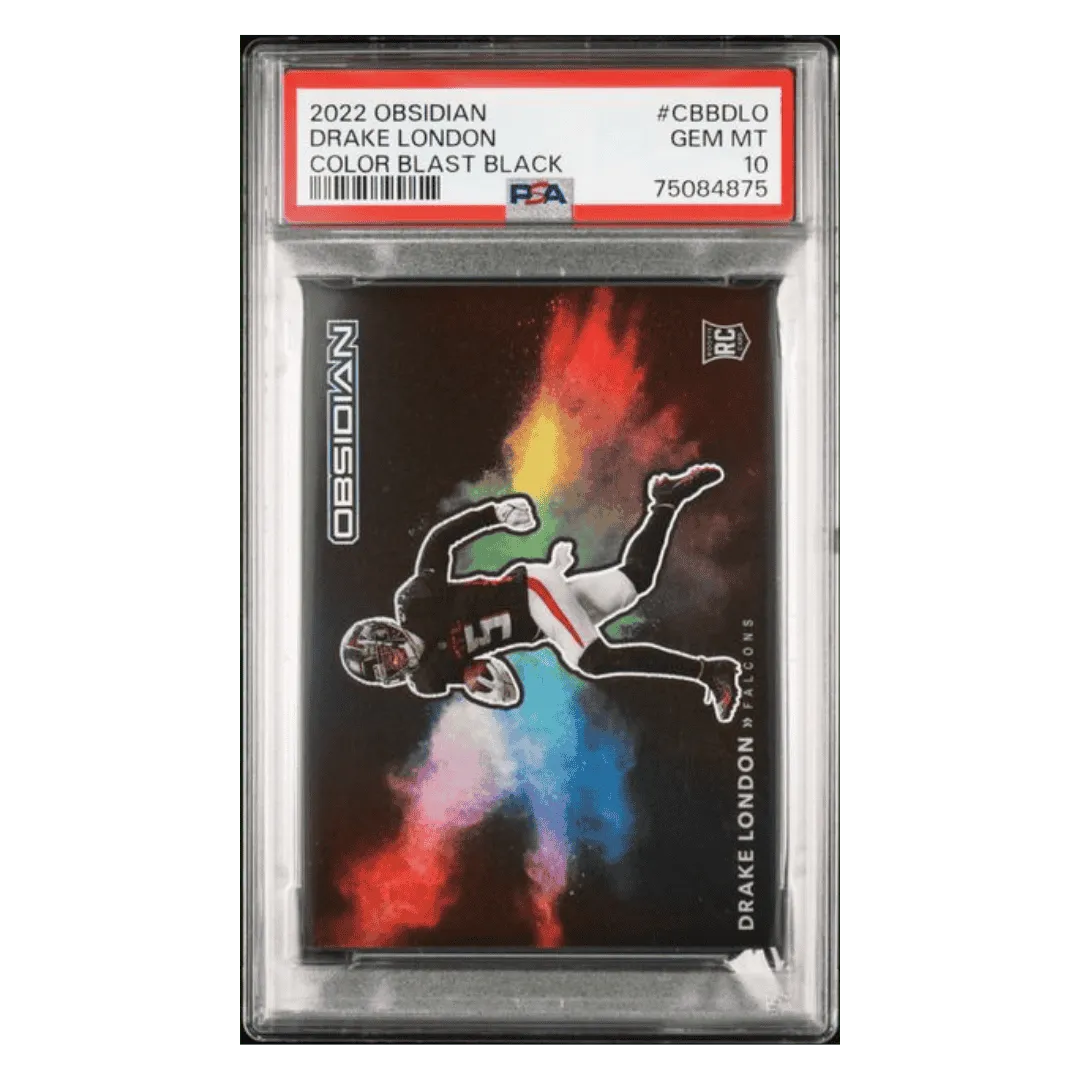 Drake London PSA 10 2022 Panini Obsidian Color Blast Black Case Hit Rookie RC Card #CBBDLO