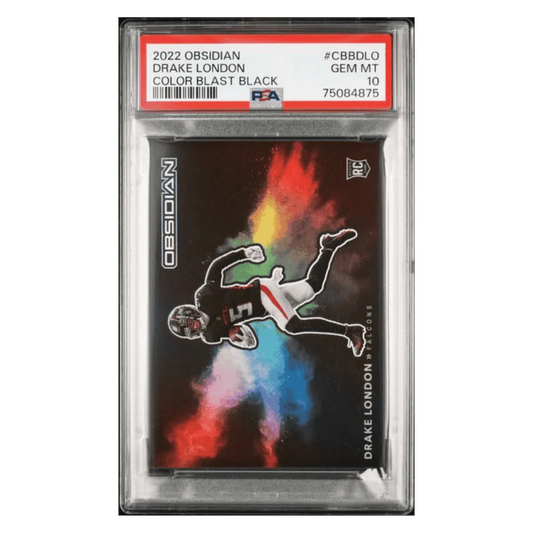 Drake London PSA 10 2022 Panini Obsidian Color Blast Black Case Hit Rookie RC Card #CBBDLO
