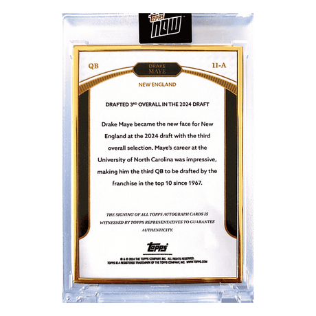 Drake Maye 2024 Topps Now Gold Frame Autograph Rookie RC #d/ 25 Card #11-A