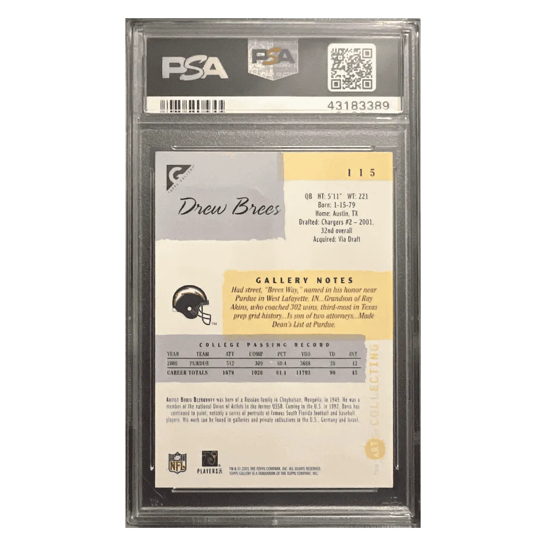Drew Brees PSA 10 2001 Topps Gallery Rookie Card #115