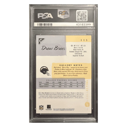 Drew Brees PSA 10 2001 Topps Gallery Rookie Card #115