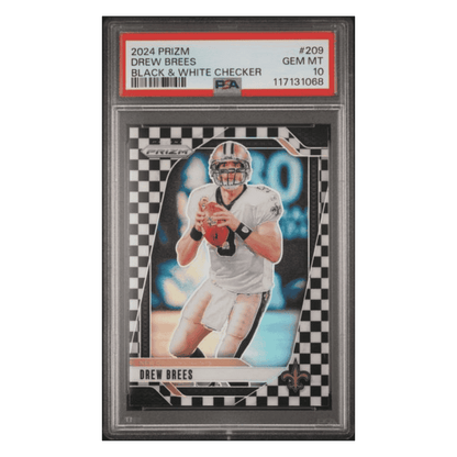 Drew Brees PSA 10 2024 Panini Prizm Black & White Checker Card #209