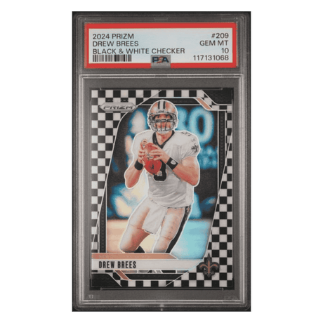 Drew Brees PSA 10 2024 Panini Prizm Black & White Checker Card #209