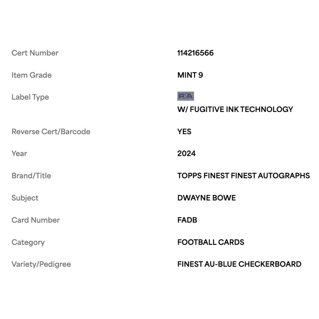 Dwayne Bowe PSA 9 2024 Topps Finest Autographed Blue Checkerboard #d/ 99 Card #FA-DB