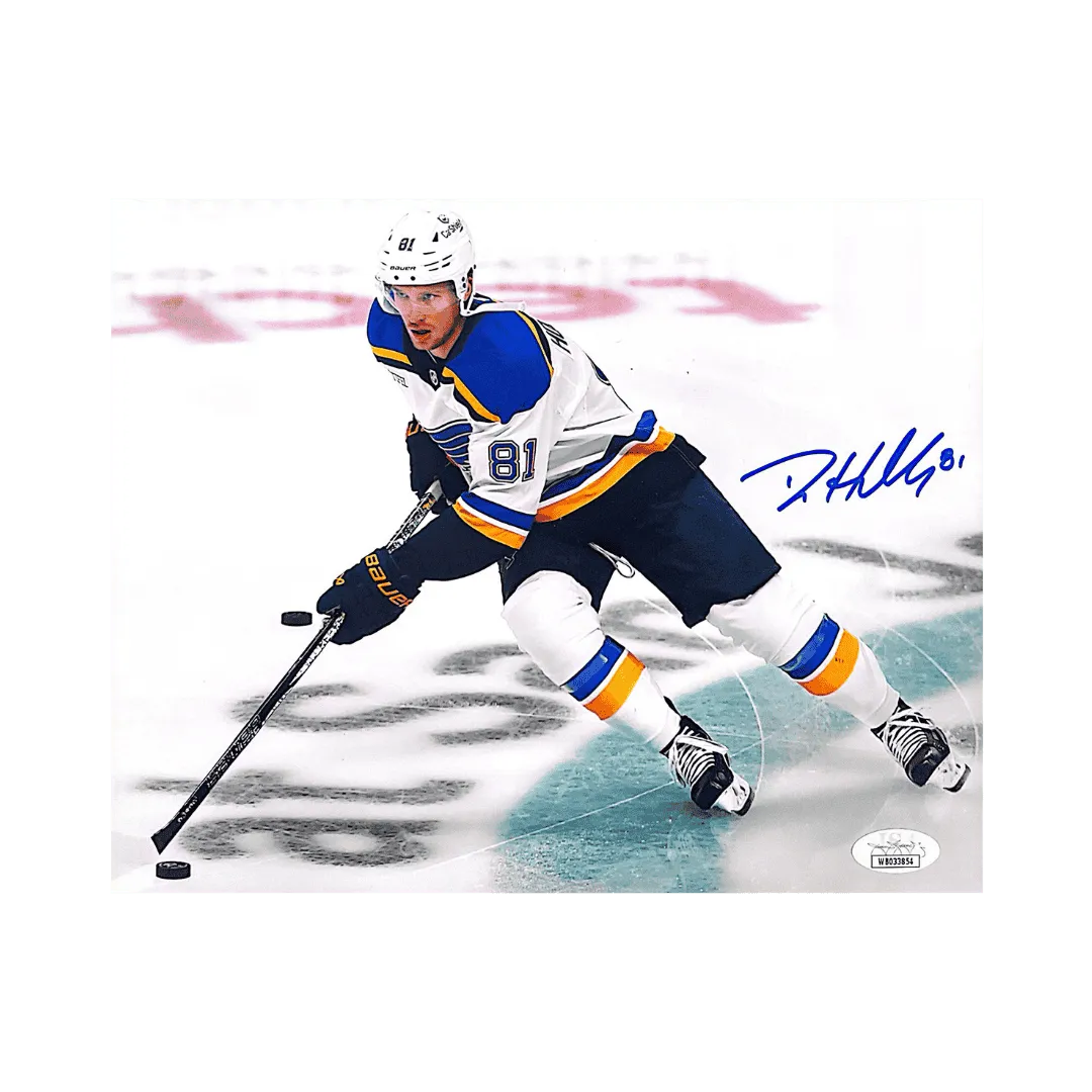 Dylan Holloway St Louis Blues Autographed Alternate Jersey Photo - JSA COA