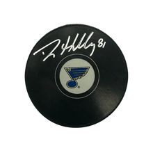 Dylan Holloway St Louis Blues Autographed Logo Puck - JSA COA