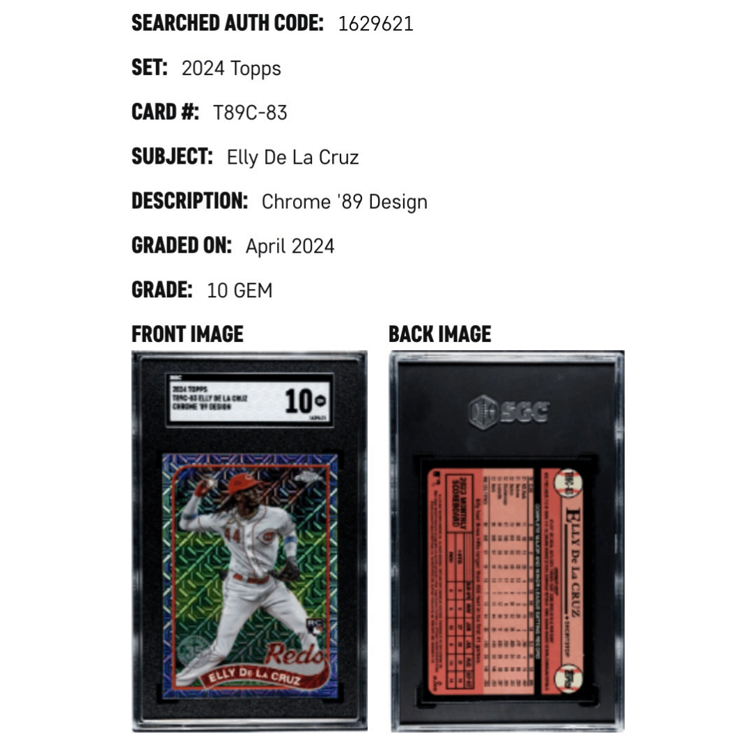 Elly De La Cruz SGC 10 2024 Topps Chrome '89 Design Card #T89C-83