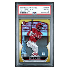 Elly De La Cruz PSA 8 2023 Topps Bowman 1st Edition Yellow Foil #d /75 Card #BPPF65