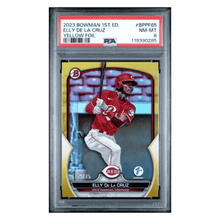 Elly De La Cruz PSA 8 2023 Topps Bowman 1st Edition Yellow Foil #d /75 Card #BPPF65