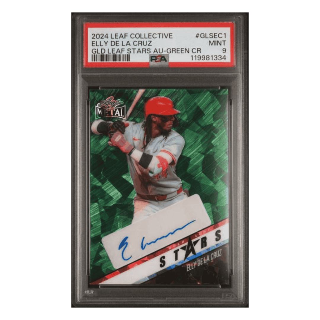 Elly De La Cruz PSA 9 2024 Leaf Collective Gold Leaf Stars Autograph Green #d/6 Card #GLSEC1