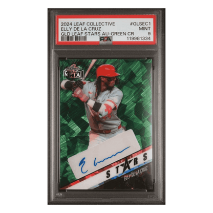 Elly De La Cruz PSA 9 2024 Leaf Collective Gold Leaf Stars Autograph Green #d/6 Card #GLSEC1