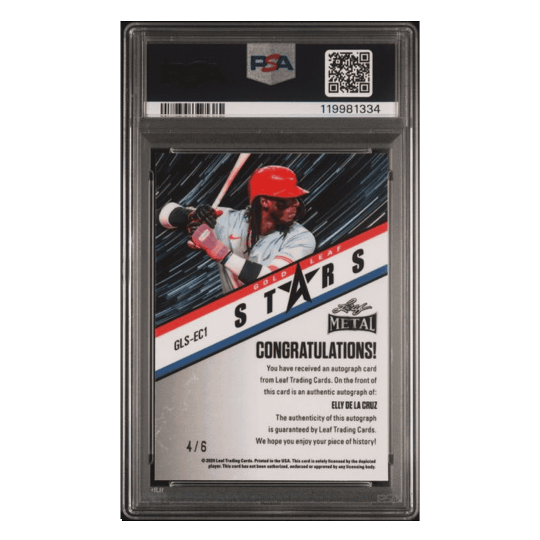 Elly De La Cruz PSA 9 2024 Leaf Collective Gold Leaf Stars Autograph Green #d/6 Card #GLSEC1