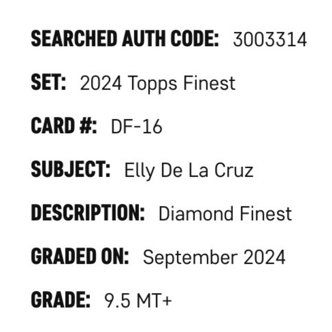 Elly De La Cruz SGC 9.5 2024 Topps Diamond Finest Rookie RC Card #DF-16