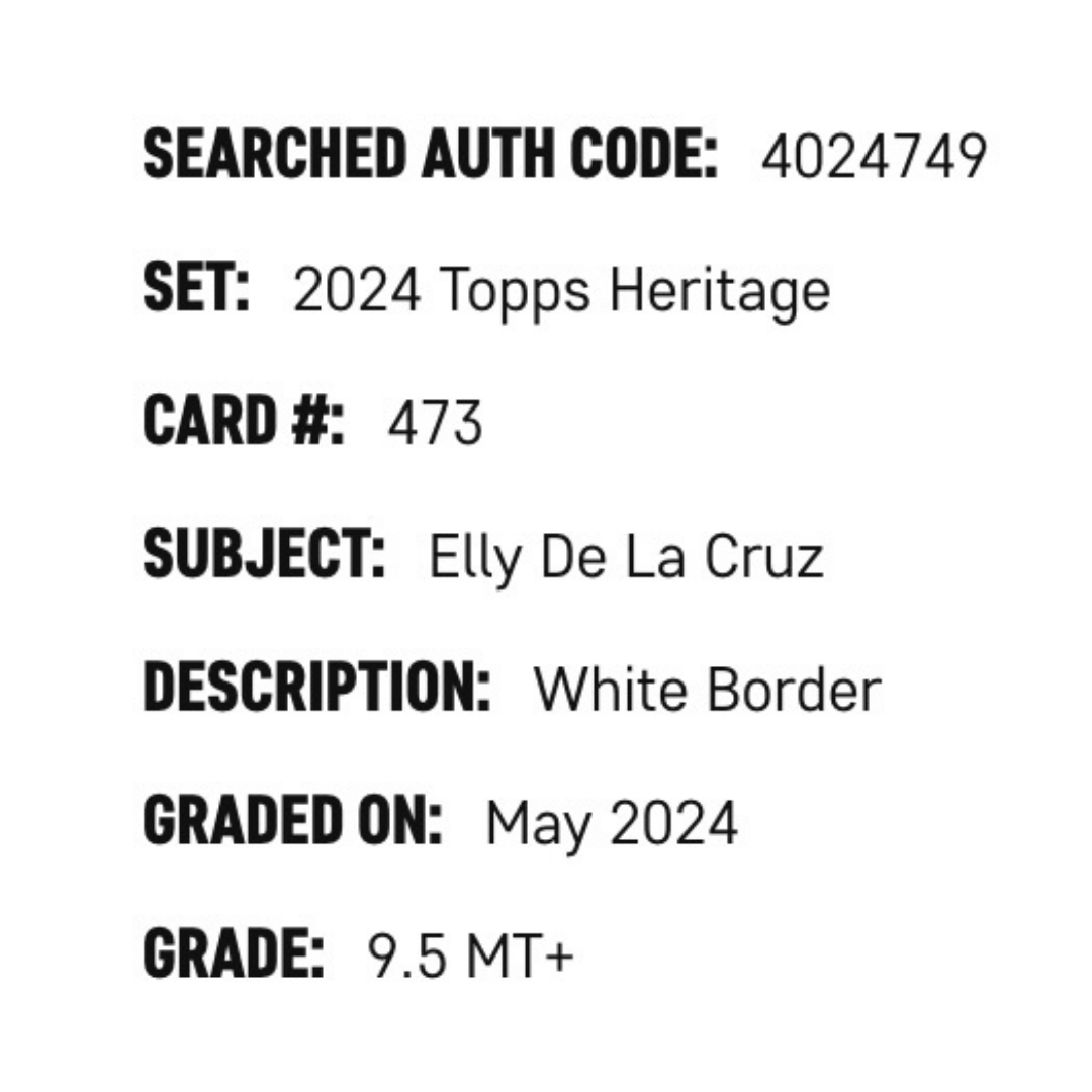 Elly De La Cruz SGC 9.5 2024 Topps Heritage White Border Card #473