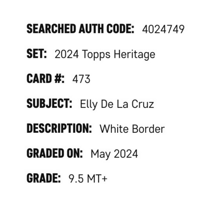 Elly De La Cruz SGC 9.5 2024 Topps Heritage White Border Card #473