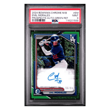 Emil Morales PSA 9 2024 Topps Bowman Chrome Prospects Auto Green Refractor #d/ 99 Card #EM