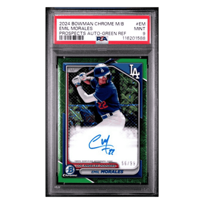Emil Morales PSA 9 2024 Topps Bowman Chrome Prospects Auto Green Refractor #d/ 99 Card #EM