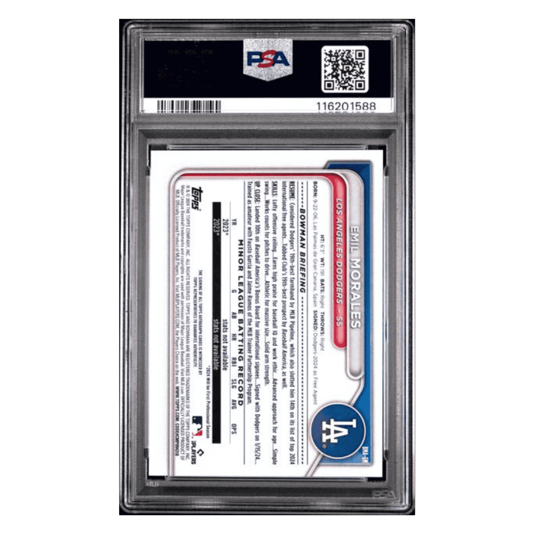 Emil Morales PSA 9 2024 Topps Bowman Chrome Prospects Auto Green Refractor #d/ 99 Card #EM