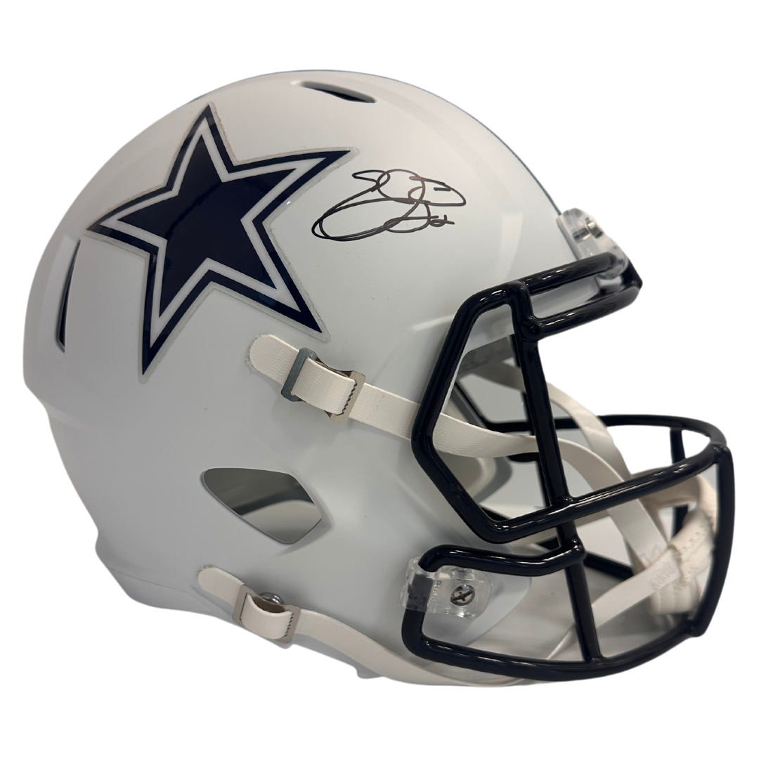 Emmitt Smith Dallas Cowboys Autographed Full Size Flat White Speed Replica Helmet - Beckett & PROVA COA