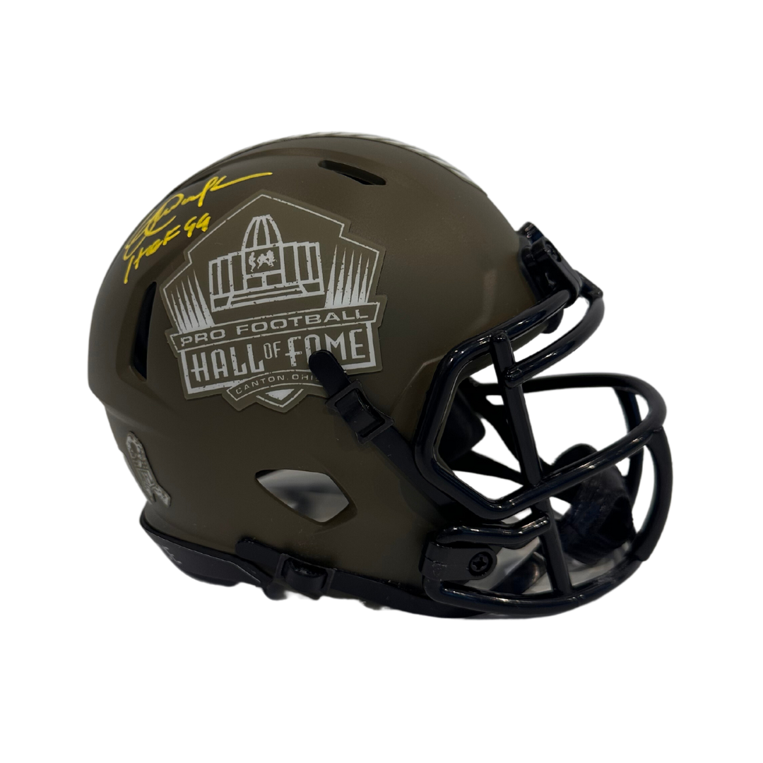 Eric Dickerson Autographed Hall of Fame Salute to Service Mini Speed Helmet w/ Inscription - JSA COA