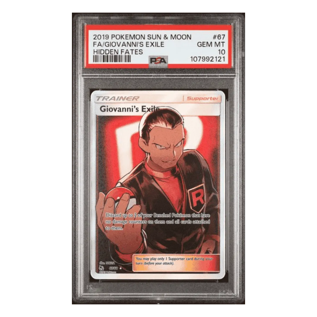 FA/ Giovanni's Exile PSA 10 2019 Pokemon Sun & Moon Hidden Fates Card #67