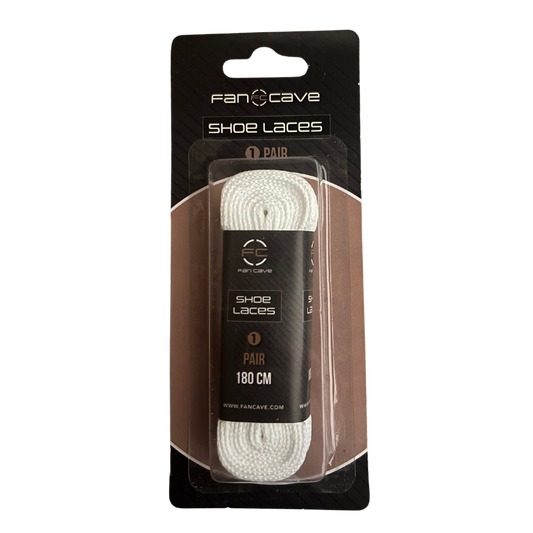 Fan Cave Standard Shoelaces - White with Black Text
