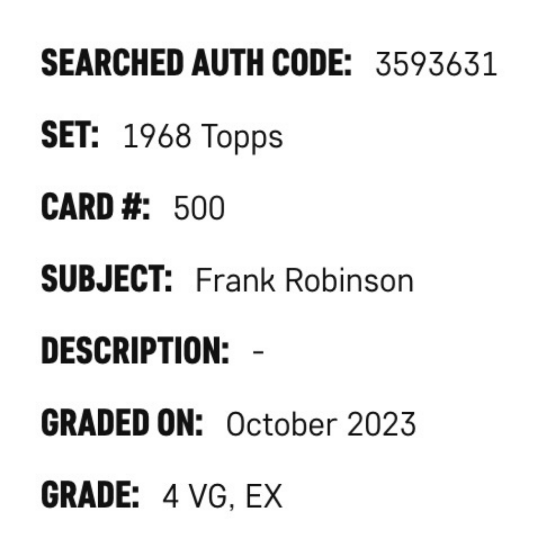 Frank Robinson SGC 4 1968 Topps Card #500