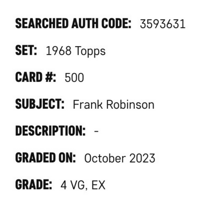 Frank Robinson SGC 4 1968 Topps Card #500